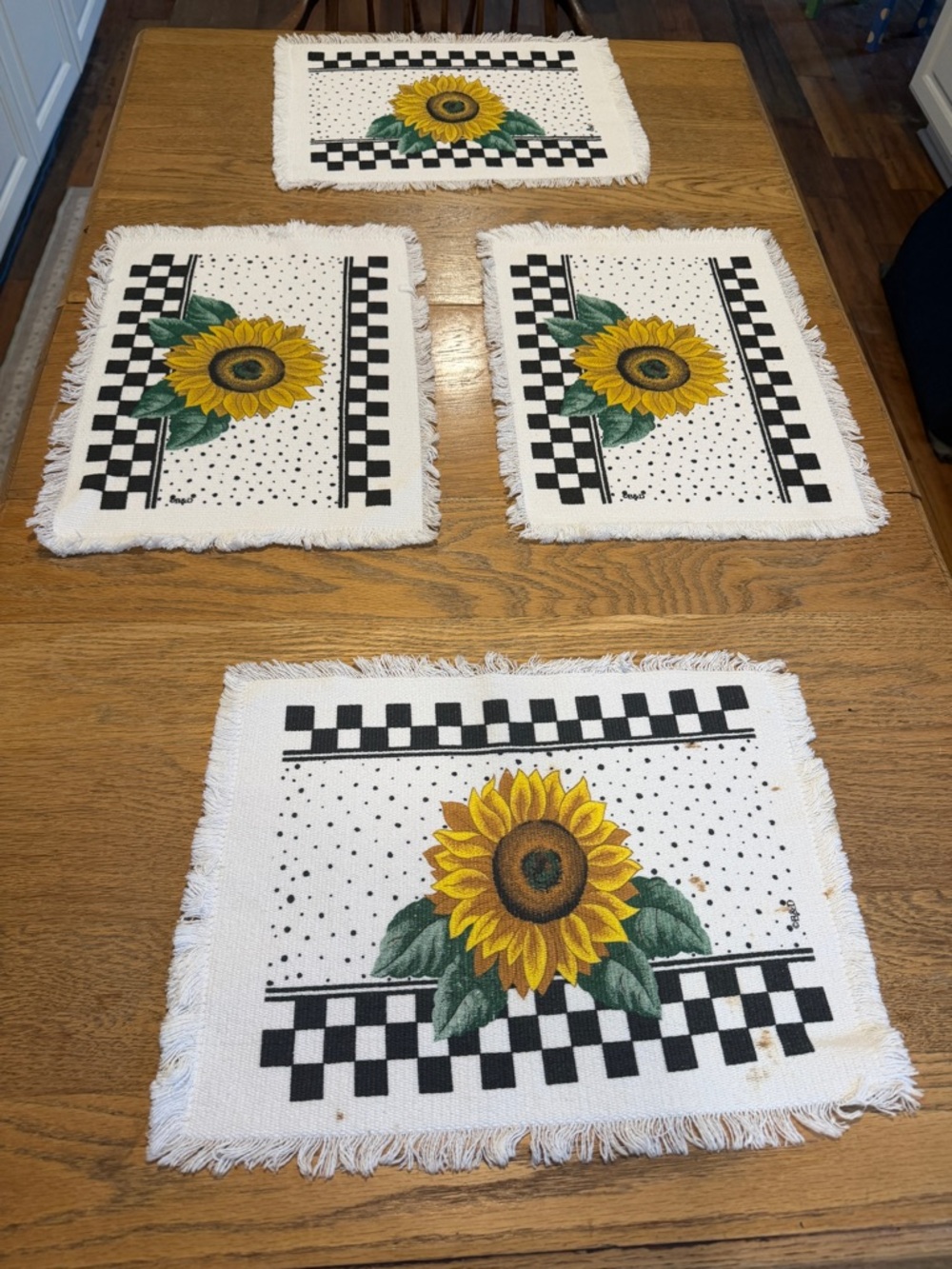Vintage Sunflower Fringe Placemat Set - Yellow & Green